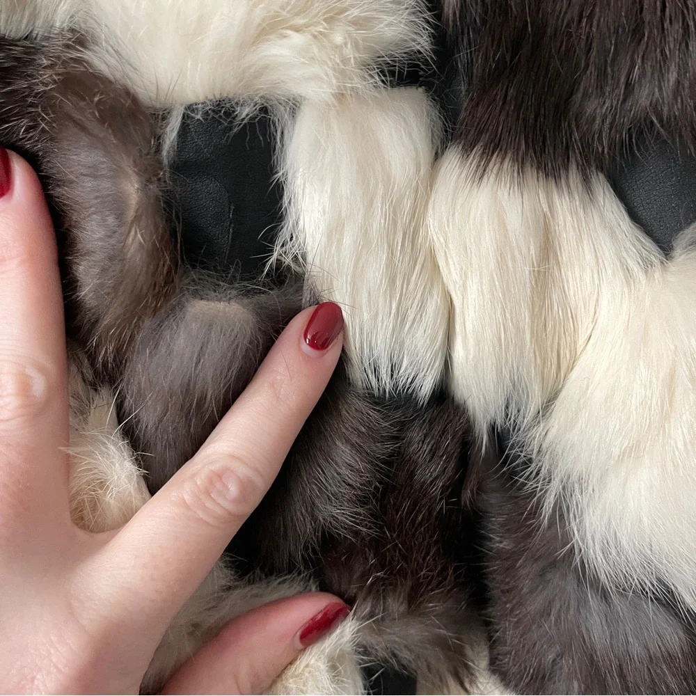 Vintage rabbit fur patchwork coat - size large, made in Korea - Picture 9 of 14